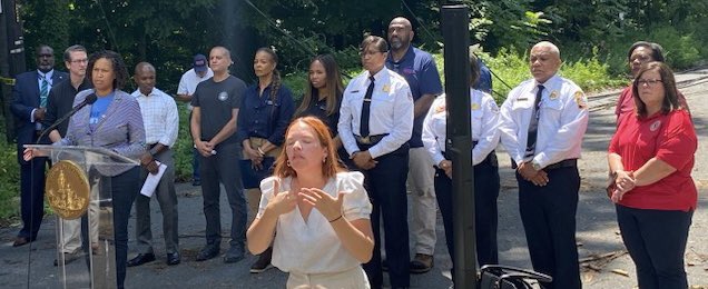 DCDPW's tweet photo. DPW Director Spriggs w/ @MurielBowser @DDOTDC &amp; @PepcoConnect today assessing damage from the storm. Crews are still collecting debris in neighborhoods. Thank you for your patience! https://t.co/enXwQXL9By