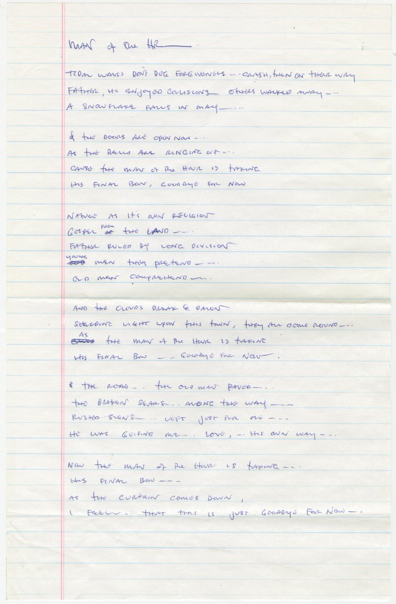 PearlJam's tweet photo. #MuseumMonday "Man of the Hour" handwritten lyrics by Eddie. https://t.co/46Amk7cxwA