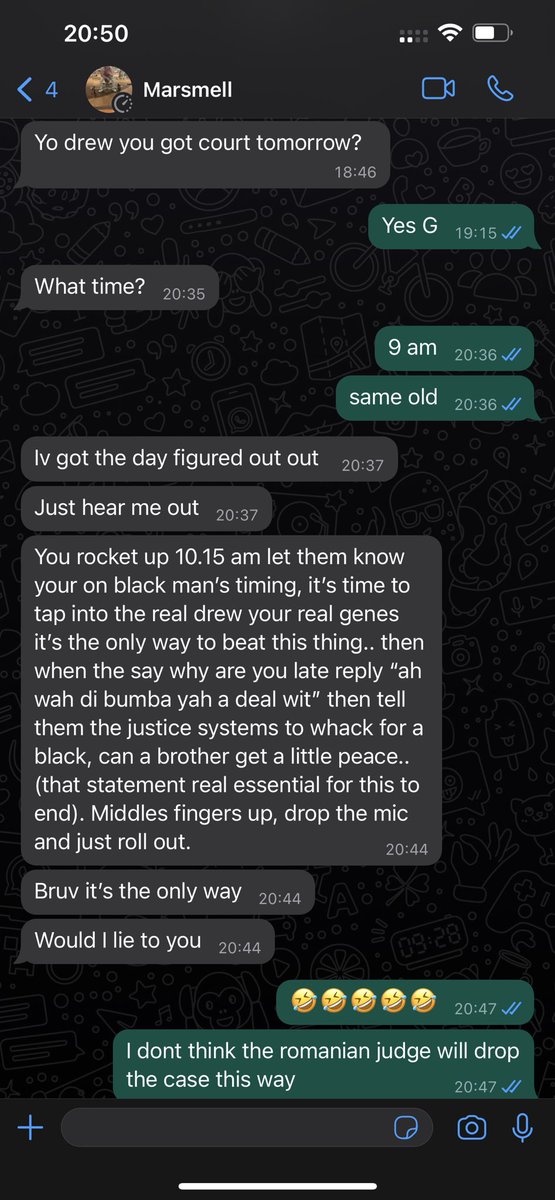 Cobratate's tweet image. My OG marcell is saying I’m acting too white in court and that’s why they won’t let me free and I should tap into my black half.