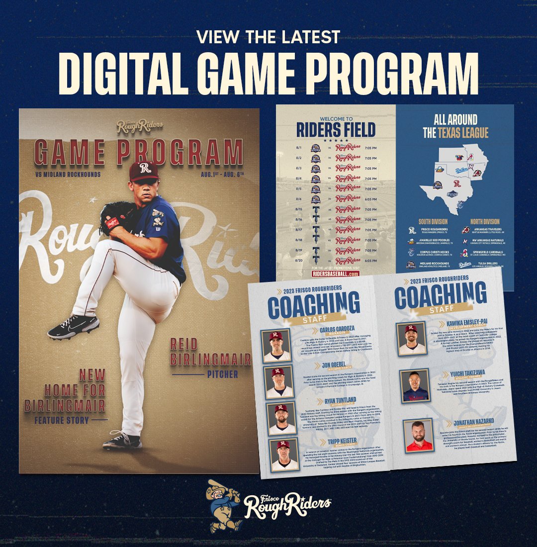 Welcome to Frisco, Reid Birlingmair! 

Read the feature story on the new RoughRiders pitcher and possibly win free game tickets in this week's Game Program: bit.ly/4441aPf