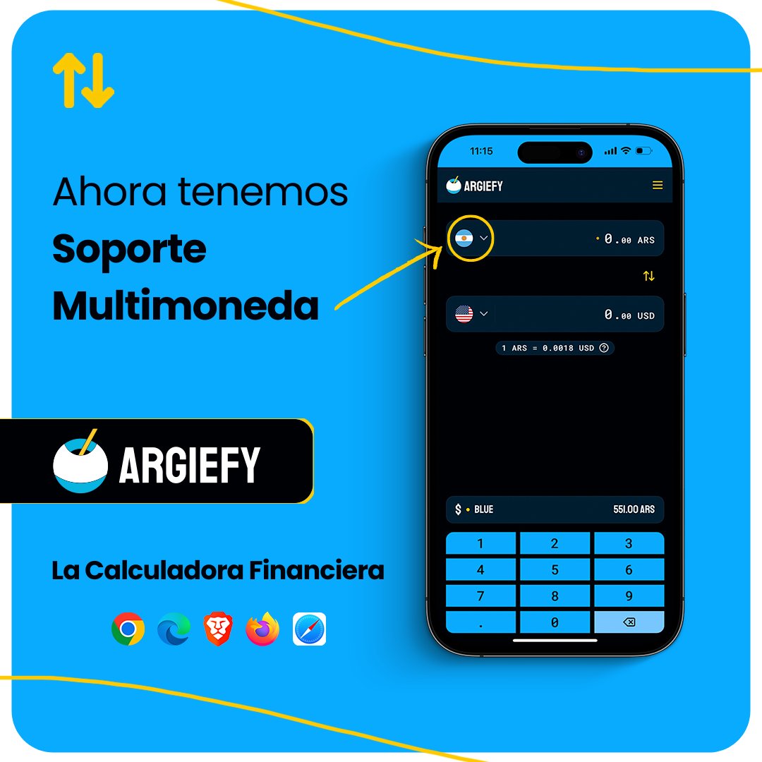 argiefy's tweet photo. ¡Sumamos el Soporte Multimoneda a Argiefy! 🎉

Desde hoy, podés hacer cálculos con 20 monedas de todo el mundo. 🌎

Simulá cuanto te sale:
💳 una compra en el exterior
🥐 un croissant en París
🍹 una caipirinha en Río

Al cambio Blue, Tarjeta, Qatar, MEP, etc. 💵

Mirá 👇 https://t.co/UrwG6NYhcP