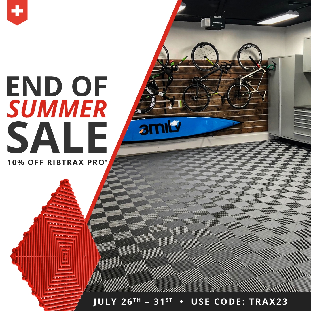 Close out summer with 10% off all standard Ribtrax Pro* garage floor tiles! Use code TRAX23 with our floor designer, online store or quote request through 7.31.23.

*Discount applies to Ribtrax Pro Standard Color Options. bit.ly/3yXXBOw

#sale #garage #garagemakeover