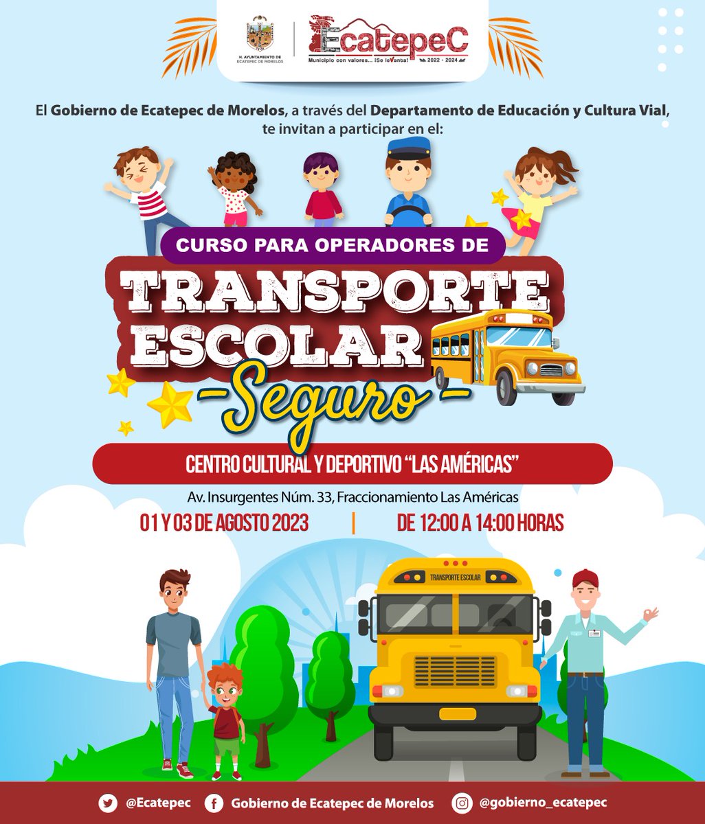 ¡Demos a los peques un servicio seguro y profesional! 🚌 Compañeros operadores, ¡no falten! Este curso se impartirá de forma gratuita.
#MunicipioConValores