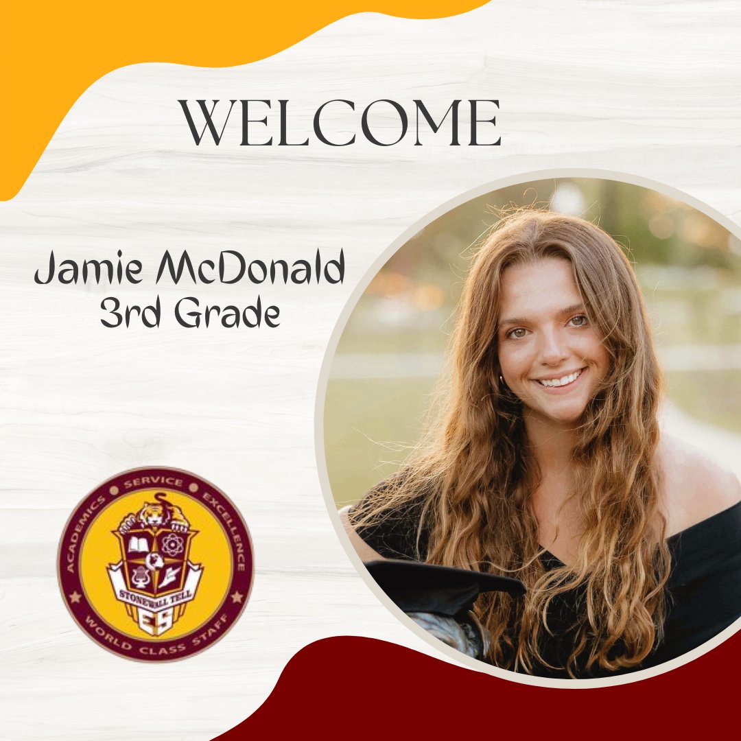 StonewallTell's tweet photo. Please help us send Ms. Jamie McDonald a warm STES welcome! We are thrilled  to welcome new tigers to the
@StonewallTell family ! Welcome home Ms. McDonald! #thetellstory #journeytoexcellence @NPorter17 @aplatimore @EC_Tyson @Miss_GeeWiz @MrGTutor @RonMaxwellFC1 https://t.co/xB5mYhFHuo