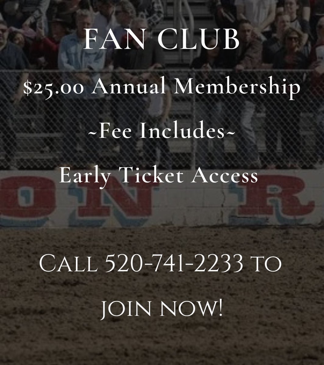 Tucson Rodeo Fans🤠
Join our Fan Club for early ticket access! 🎟️

Call our office today (520) 741-2233 ☎️ 

#Rodeo #Tucson #fanclub