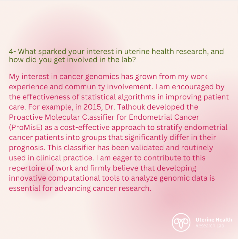 This week, we're shining the spotlight on Dollina Dodani, a Ph.D. student at our lab! We invite you to explore her contributions to the Uterine Health Research Lab. Get to know her better through her thoughtful answers to our questions. #ResearchHighlight #UterineHealth