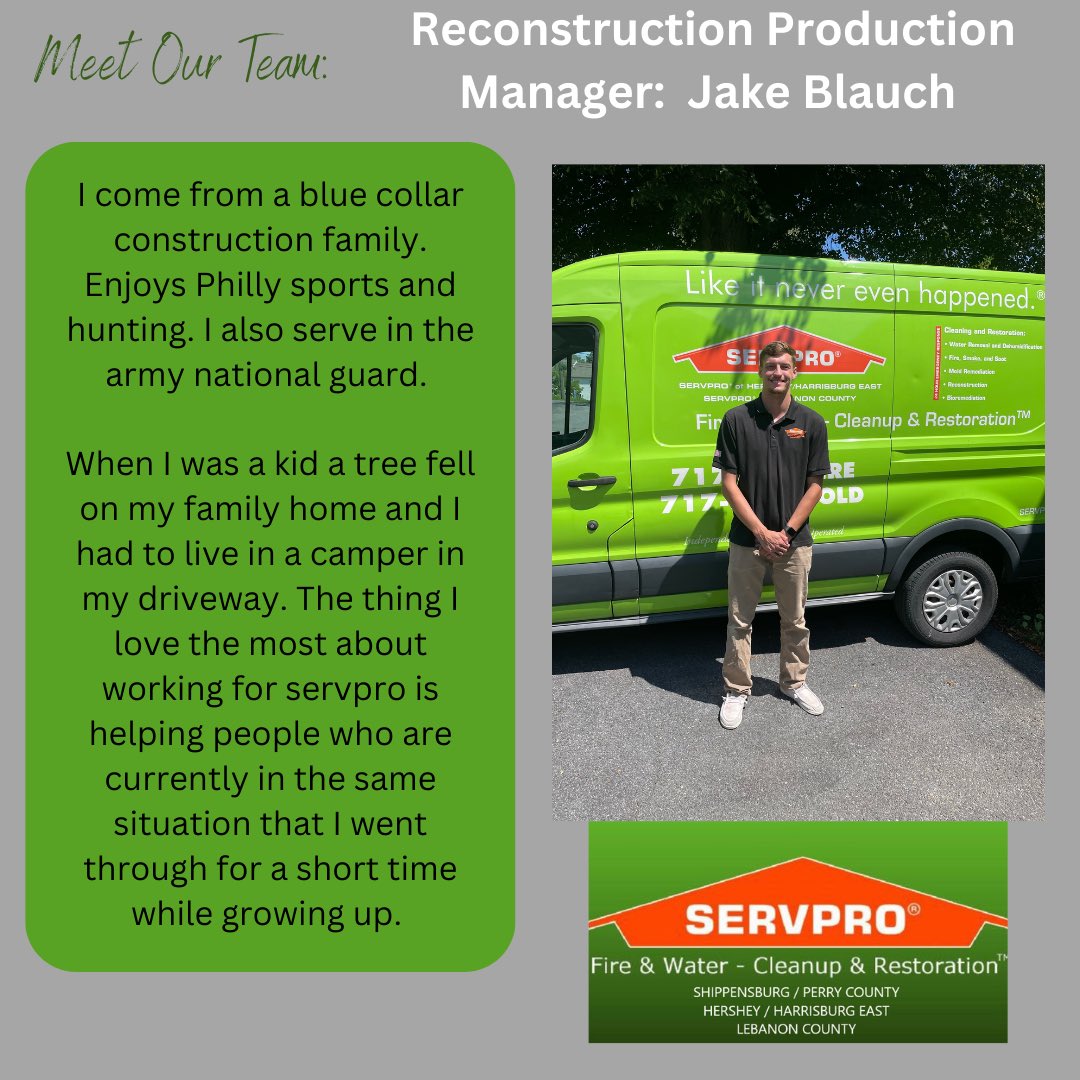 HersheyServpro's tweet photo. Meet the team Monday. #restoration #remediation #servpro #watermitigation #waterremediation #moldremediation #firedamagerestorationservice #firedamagecleanup https://t.co/bNF6tlFSoj