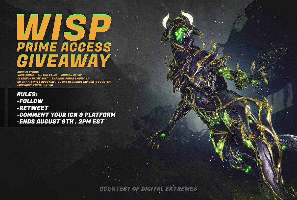 🔸Giveaway: Wisp Prime Access
🔸Rules Below
🔸Ends August 8th, 2pm EST

#warframe #giveaway #captura #warframecaptura #wisp