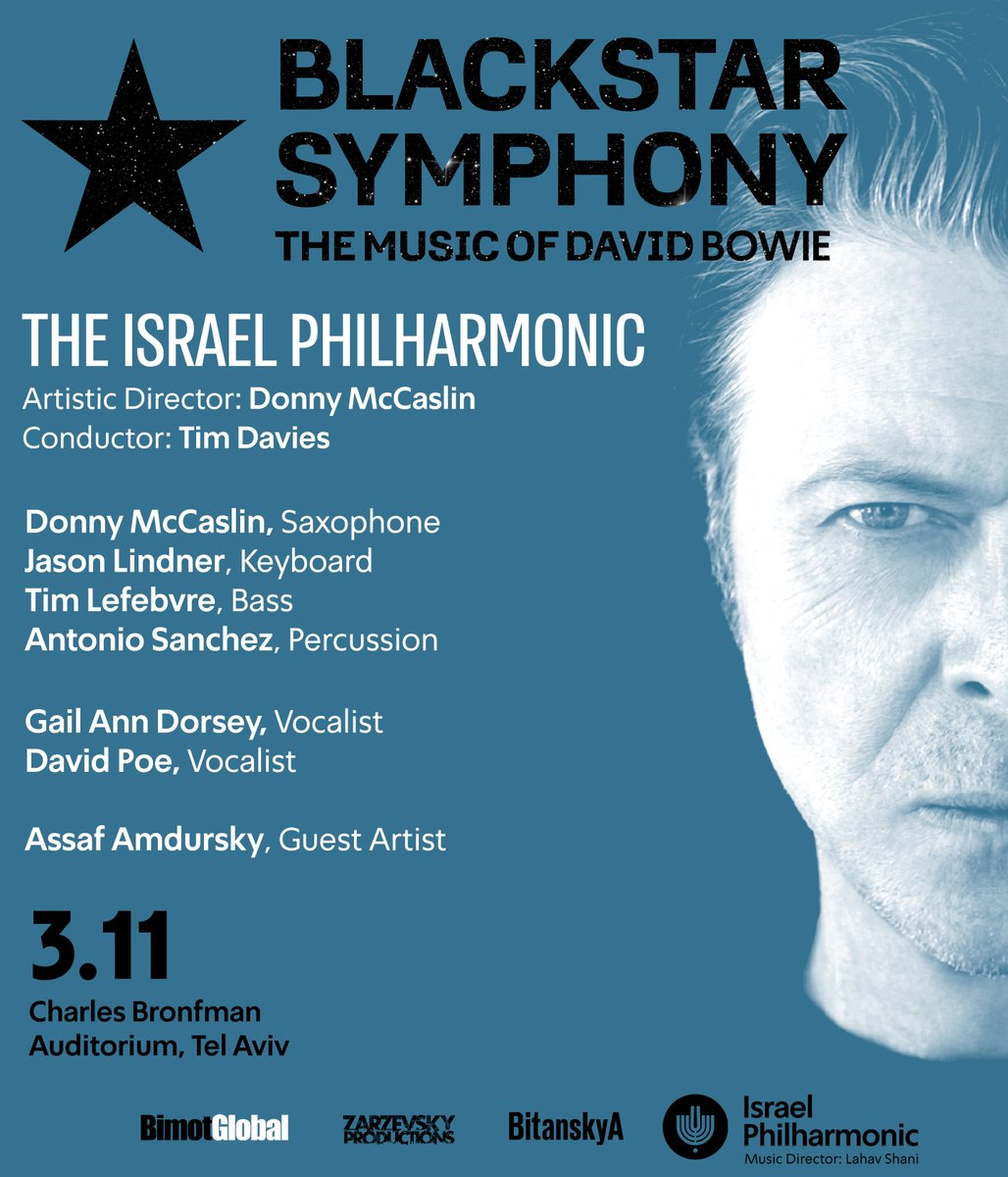 I’m thrilled to collaborate with @Israel_Phil on Blackstar Symphony. I’ll be performing in a quartet with @flymyspcshp, Tim Lefebvre, and @AntonioDrumsX along with vocalists @Gail_Ann_Dorsey, @DavidPoeMusic, and special guest Assaf Amdursky.