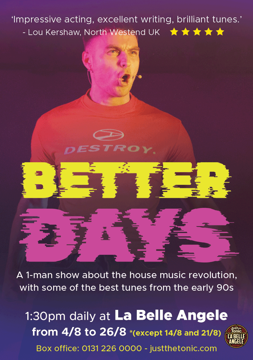 Just a few days until Better Days opens at Edinburgh Festival on Friday 4th. Every day at La Belle Angele at 1:30pm (apart from 8th/14th/21st) Tickets here: tickets.edfringe.com/whats-on/bette… <a href="/joycemcm/">joycemcmillan</a> <a href="/scotsman_arts/">Scotsman Arts</a> @edinburghf