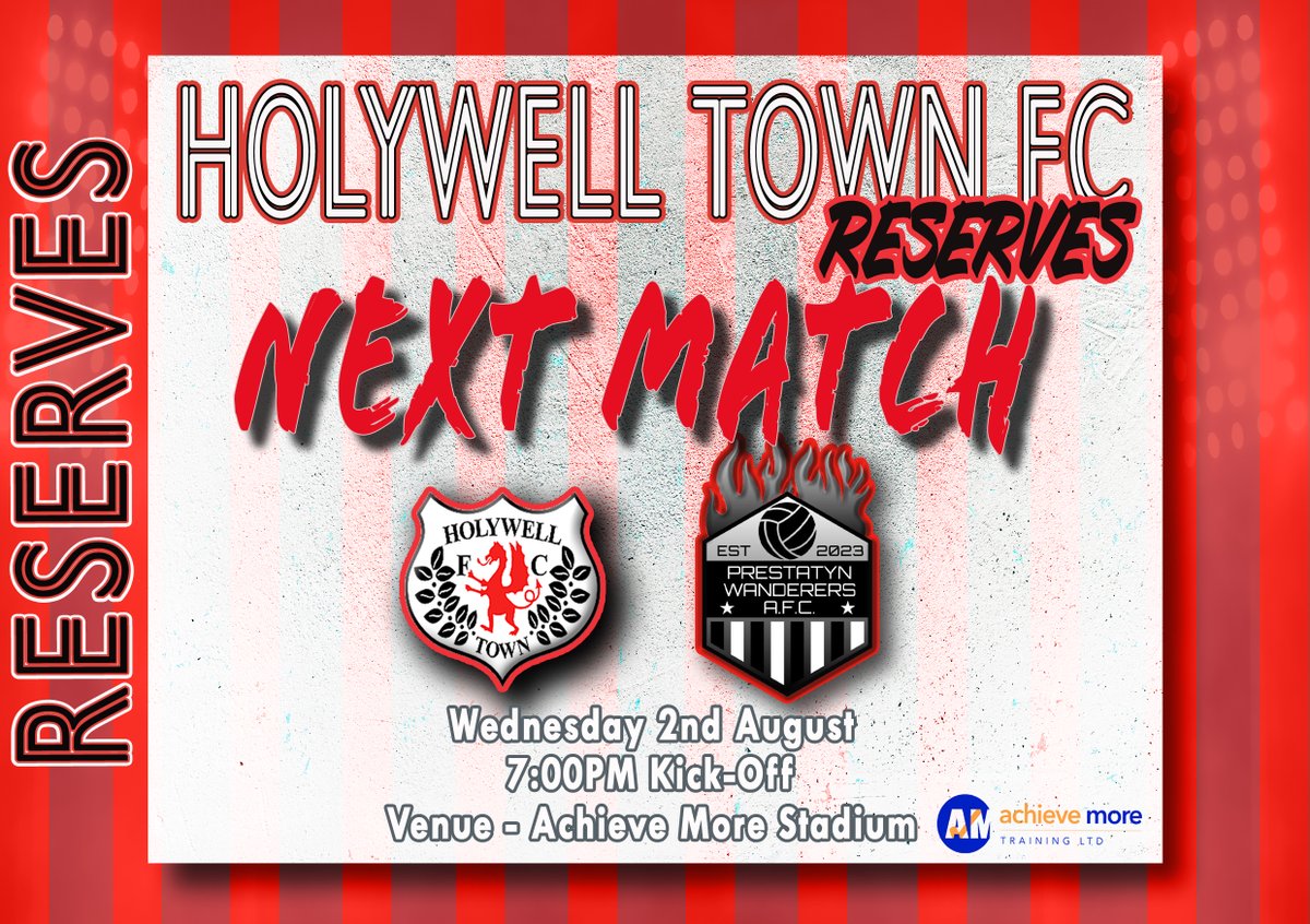 HolywellTownFC's tweet photo. Our reserves are in action this Wednesday evening as they host @PrestatynWAFC in a 7PM Kick-Off.

#UTW https://t.co/auT0pljbAb