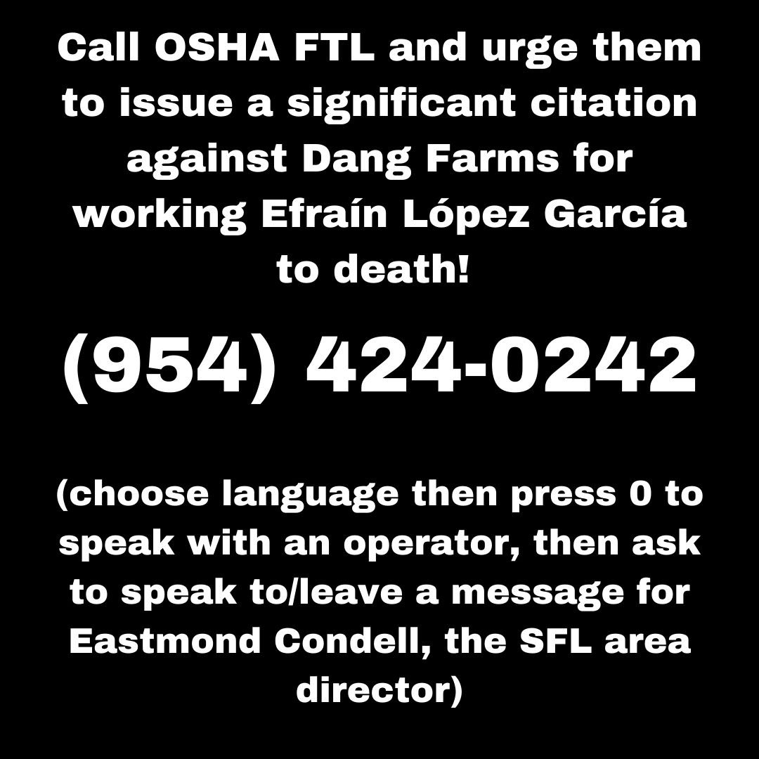 solidaritysfl's tweet photo. Phone zap OSHA! 

#EfraínLópezGarcía #DangDeathCamp #RafaelSlaveDriverSlumlordBarajas #HendrixHellHole #JimJillPurgatory #QueCalor #WeKeepUsSafe #AbolishICE #SolidarityEconomy #Degrowth #LandBack #CapitalismIsKillingUs #AbolishCapitalism #DownWithTheState #AbolishBorders https://t.co/4yOpMPtqYV