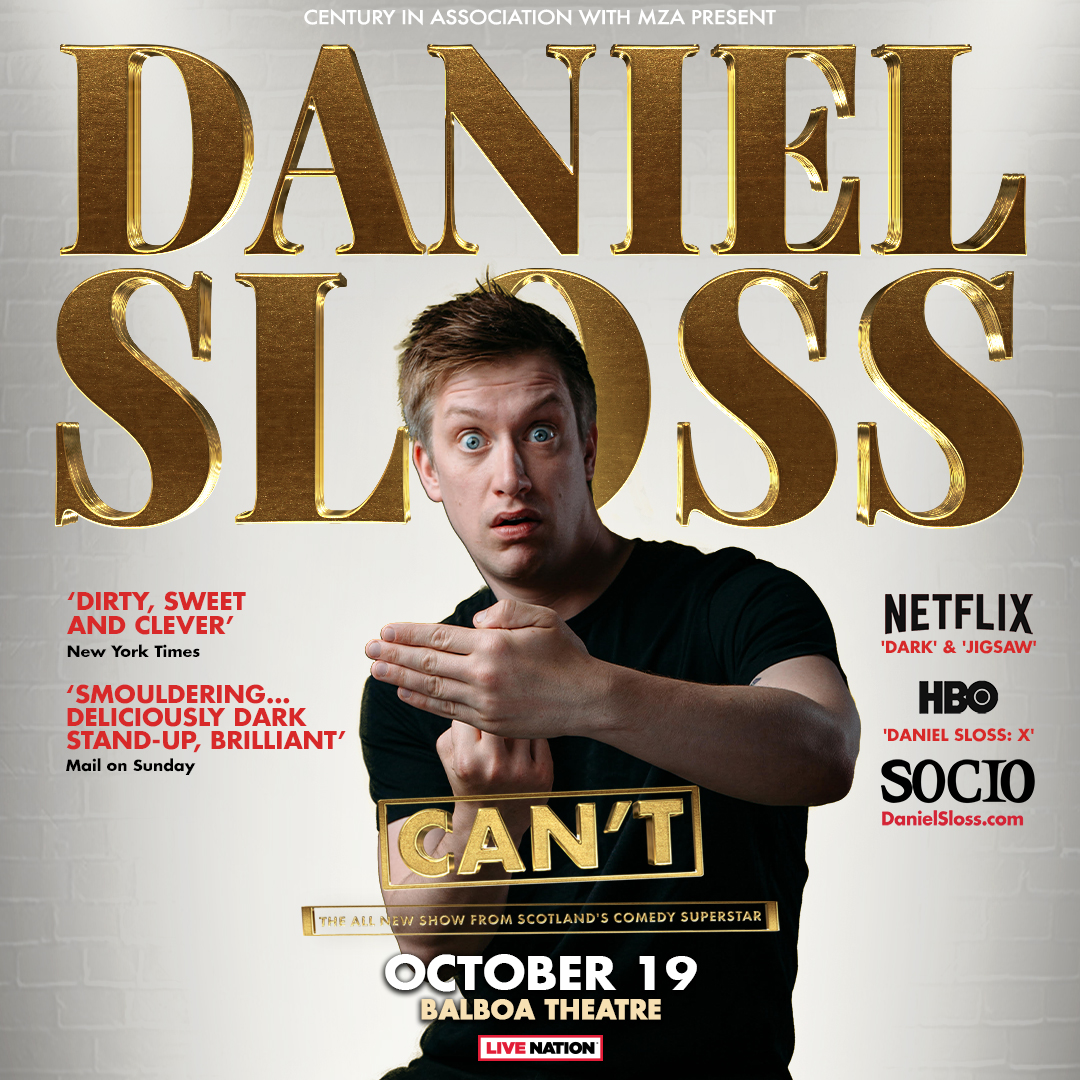 New from @LiveNationSD: Scottish comedian @Daniel_Sloss brings his live comedy special 'Can’t' to San Diego on October 19! Get your presale tickets Wednesday @ 10A (code: SDSLOSS) at bit.ly/3Q5ZIs9. 🎟️ Tickets on sale Friday @ 10A Note: This event is for guests ages 16+