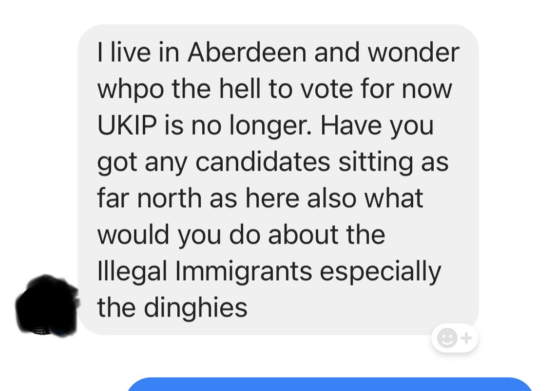thereformparty's tweet photo. Thank you for contacting us. I’m afraid we don’t have anyone standing in Aberdeen. In fact we don’t cover Scotland at all. We don’t understand your  dinghies question. If someone arrives by dinghy they’re an asylum-seeker and that is completely legal as far as we know. https://t.co/PpQk7MkUnF