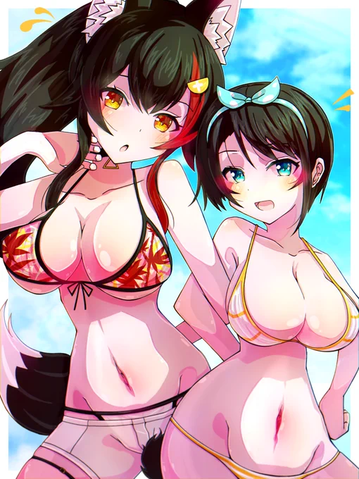 #みおーん絵  #プロテインザスバル 「なにー?君、ナンパ? 残念でした、ミオちゃんは今日、スバルとデートするの〜!いこー、ミオちゃん」 「え、あ、スバル〜。あ、ごめんねそういうことらしいから〜」