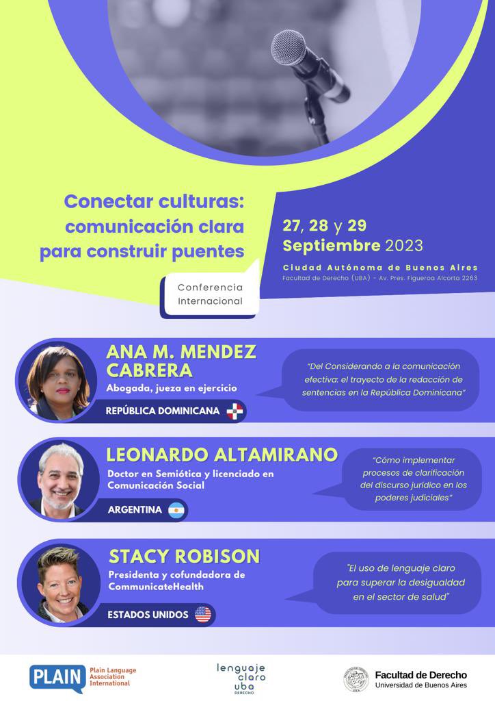 🥁Más novedades sobre quiénes expondrán en la 🏛️conferencia #Plain2023 #LenguajeClaro 

Que orgullo la calidad de profesionales que nos acompañarán

🗓️Hoy es el turno de: 

Ana Méndez Cabrera
Leonardo Altamirano 
Stacy Robison

✍️➕ℹ️ acortar.link/5cH69N