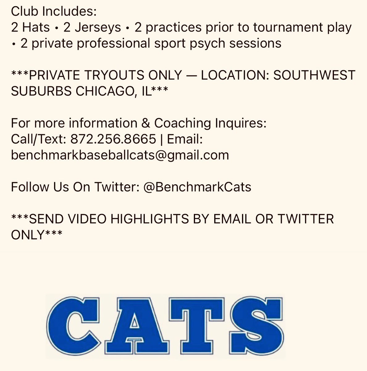 BenchmarkCats's tweet photo. We are rostering 2026 &amp; 2029 off-season National Teams - DM, Text, Email for more Info:

872.256.8665
benchmarkbaseballcats@gmail.com

#baseball #baseballtryouts #benchmarkcats https://t.co/X9M8ytwu9I