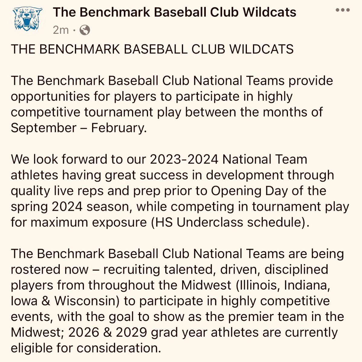BenchmarkCats's tweet photo. We are rostering 2026 &amp; 2029 off-season National Teams - DM, Text, Email for more Info:

872.256.8665
benchmarkbaseballcats@gmail.com

#baseball #baseballtryouts #benchmarkcats https://t.co/X9M8ytwu9I