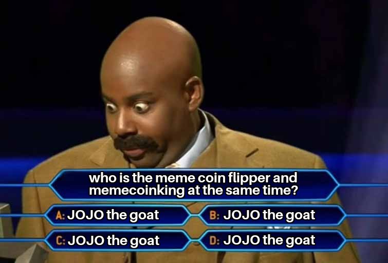 $JOJO The Goat has set its sights high! 🚀 Our relentless goal is to flip the meme coin list and secure a spot in the Top 100💪 We're more than just a meme coin, we're a community with a mission. Join us in making crypto history! #1000x  #MemeCoin #Top100 #CryptoTwitter #HODL
