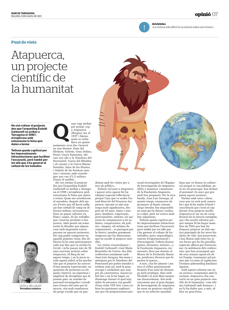 cintabellmunt's tweet photo. Gràcies a @diaridetarragona
per recuperar el meu article Atapuerca, un projecte científic de la humanitat @FATAPUERCA @eudaldcarbonell
https://t.co/3bsPaxE63C...
#articles #opinió #arqueologia #diaris #EvolucióHumana #projectesdevida #socialitzaciodelaciència https://t.co/uqfPyGpAjX