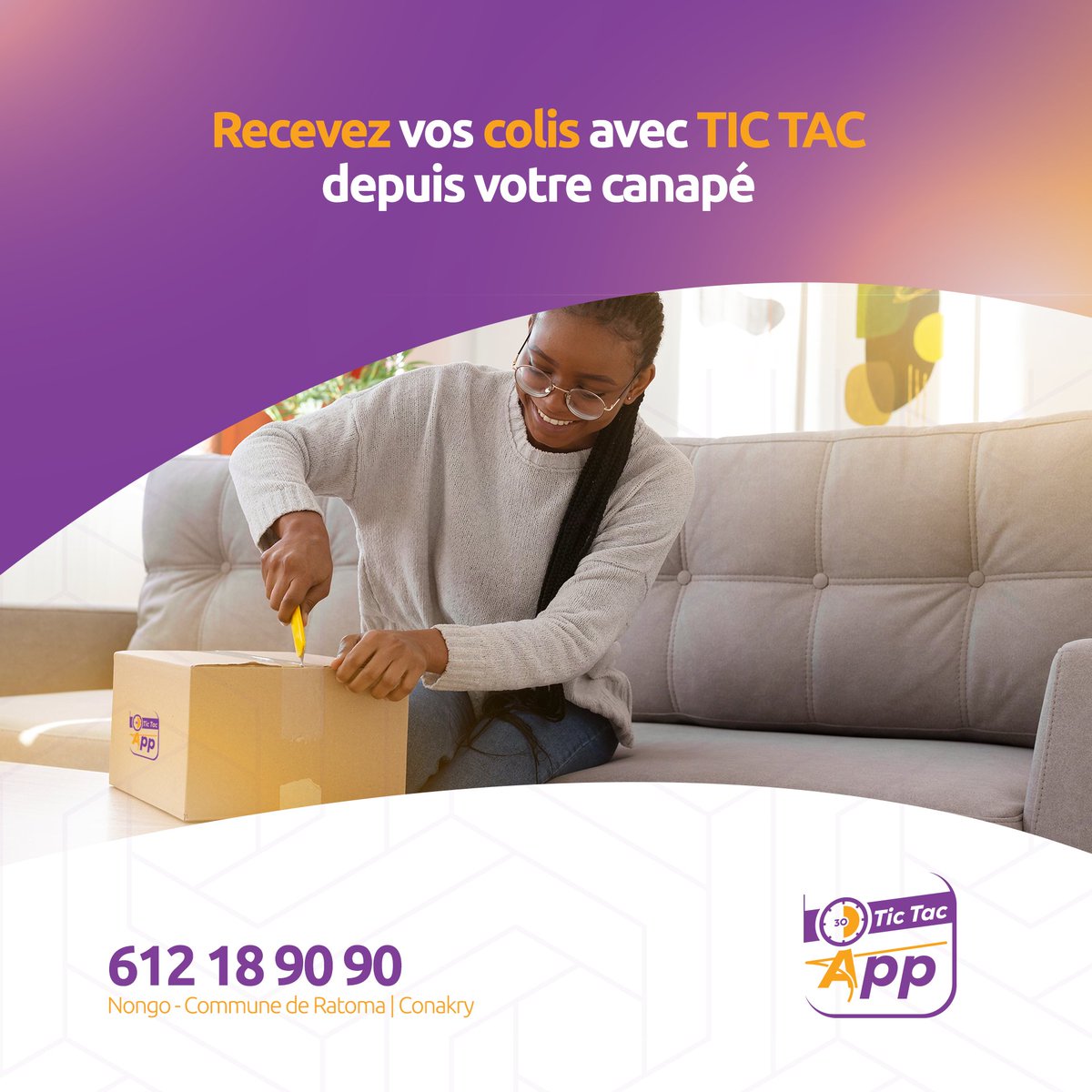 🛋️📦 Recevez vos colis avec TICTAC depuis votre canapé ! 

Dites adieu aux files d'attente et aux déplacements pour récupérer vos colis. Avec TICTAC, vous pouvez tout faire depuis le confort de votre canapé !
📱Appelez-nous dès maintenant au 612 18 90 90
#nouslivronsdessourires