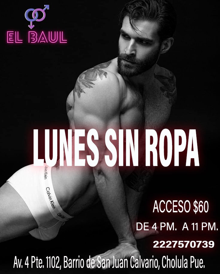 BaulNorte's tweet photo. Hoy Lunes vente a disfrutar del plan perfecto aquí en el Baúl Cholula, TODOS SIN ROPA 🤤
Servicio partir de las 4 PM. hasta las 11 PM.
Acceso $60
WPP 2227570739
Av. 4 Pte. 1101, Barrio de San Juan Calvario,  Cholula, Pue. https://t.co/K6C5Vh8ZIx