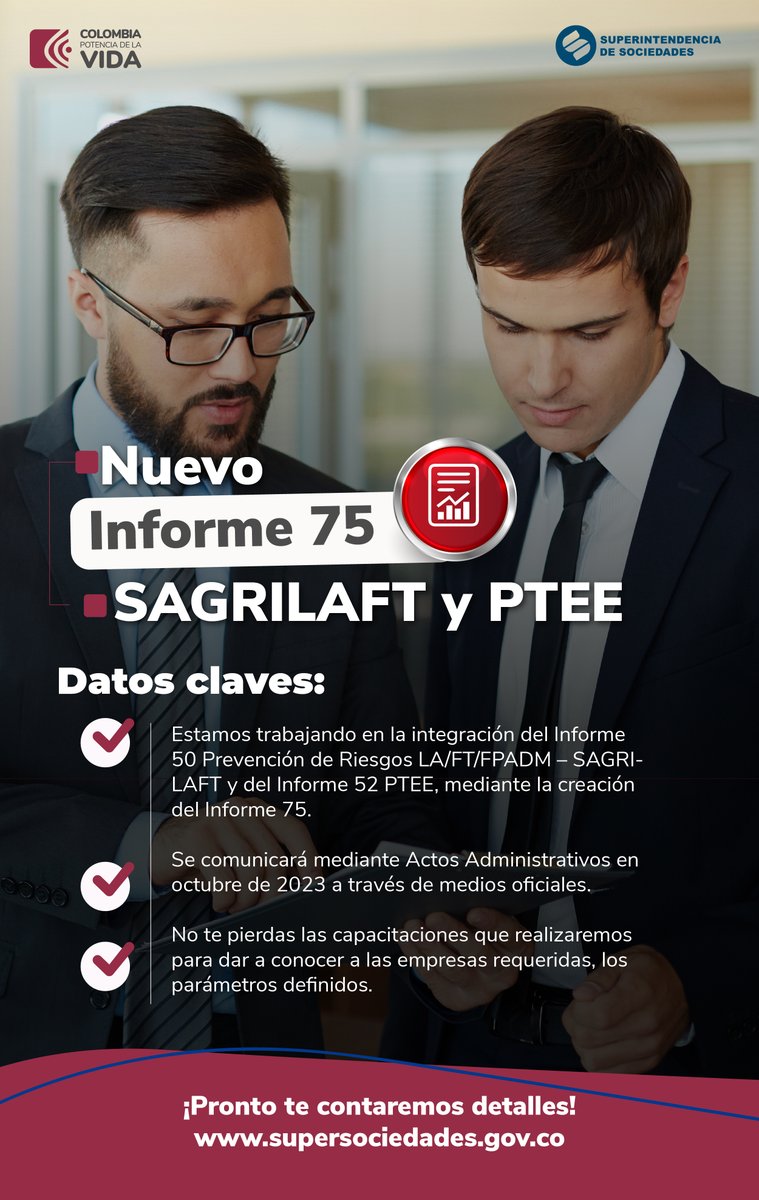 SSociedades's tweet photo. 🚧¡Pronto te contaremos detalles del nuevo Informe 75 #SAGRILAFT y Programas de Transparencia y Ética Empresarial - #PTEE!

Publicaremos oportunamente los parámetros en nuestros canales oficiales:
🌐https://t.co/i2fdyJrBq8 https://t.co/Blp0KwwKk3
