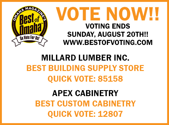 Best of Omaha voting is happening now through August 20th! Vote for Millard Lumber for Best Building Supply Store - Quick Vote Code: 85158, and APEX Cabinetry for Best Custom Cabinetry - Quick Vote Code: 12807.
bestofvoting.com
#MoreThanLumber #BestofOmaha