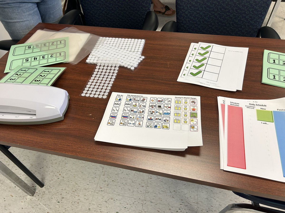 Make and Take professional learning with Special Educators and Related Service Providers! Staff learned about and created visual schedules, first/then boards, reinforcements systems, and academic process guides  for students to use on day 1!! #alwayslearning #studentsupports