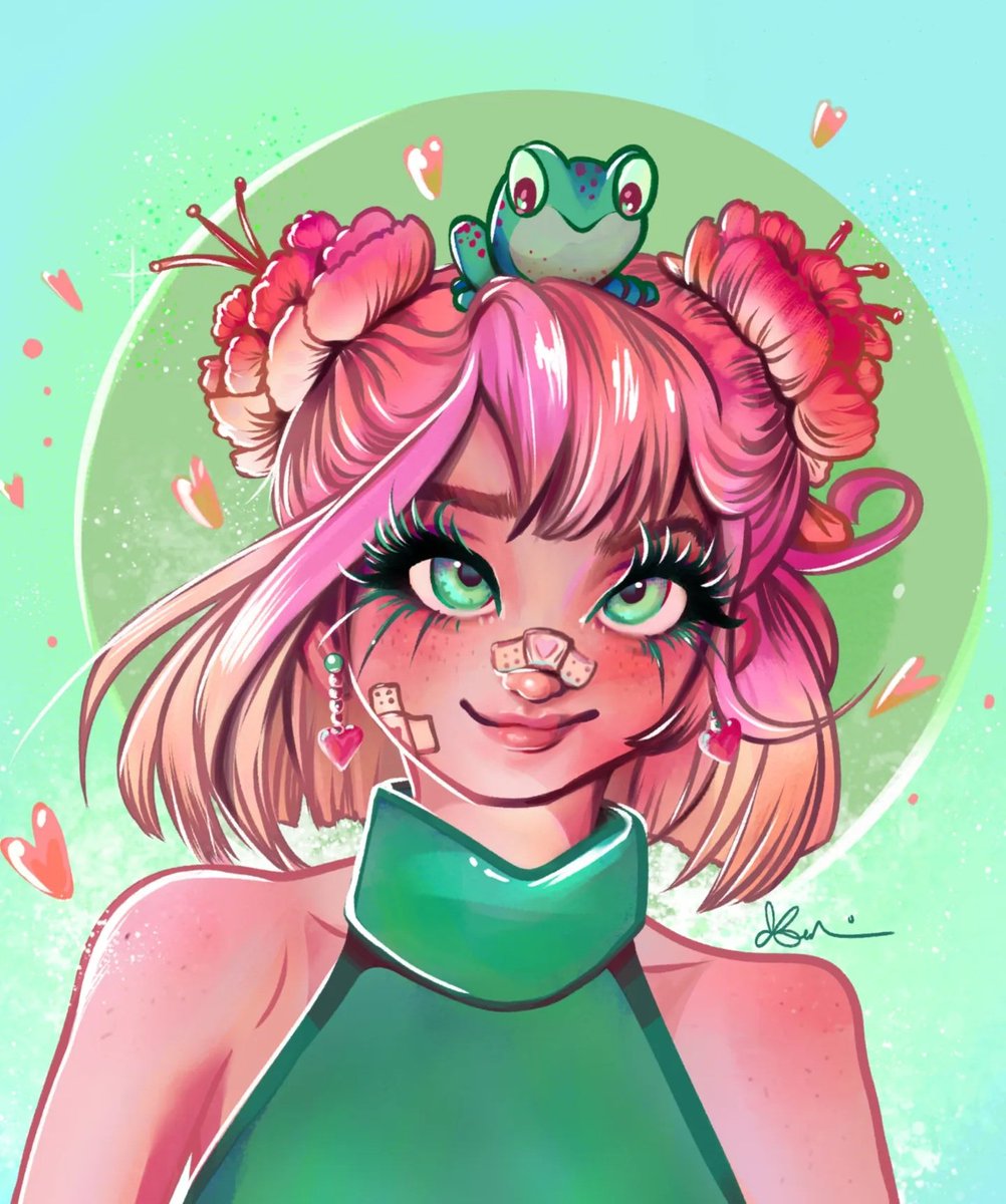 Berbinda's tweet photo. Has anyone seen a frog?  🐸
Congratz, @chibimica_art! ☺️

🎨 Krita, Huion Kamvas 13. #artmoots #dtiysMica115k #dtiys #headshot https://t.co/1XRglY1AWU