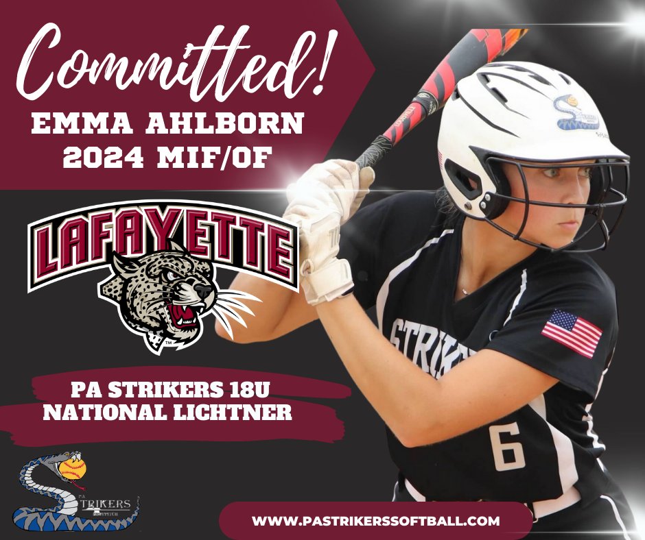 03_strikers's tweet photo. Congratulations to our PA Strikers 18U National Lichtner #6 @EmmaAhlborn2024 on her verbal commitment to play her collegiate softball career while receiving an amazing education at beautiful Lafayette College of the Patriot League!  We are so proud of you Emma! https://t.co/kXqyy3MWky