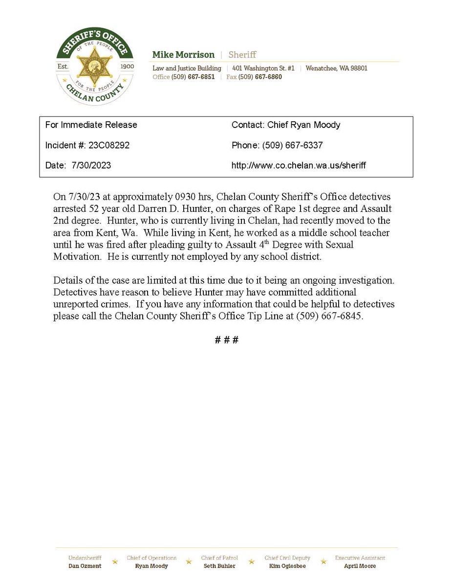 chelansheriff's tweet image. **Chelan County Sheriff&apos;s Office Media Release**