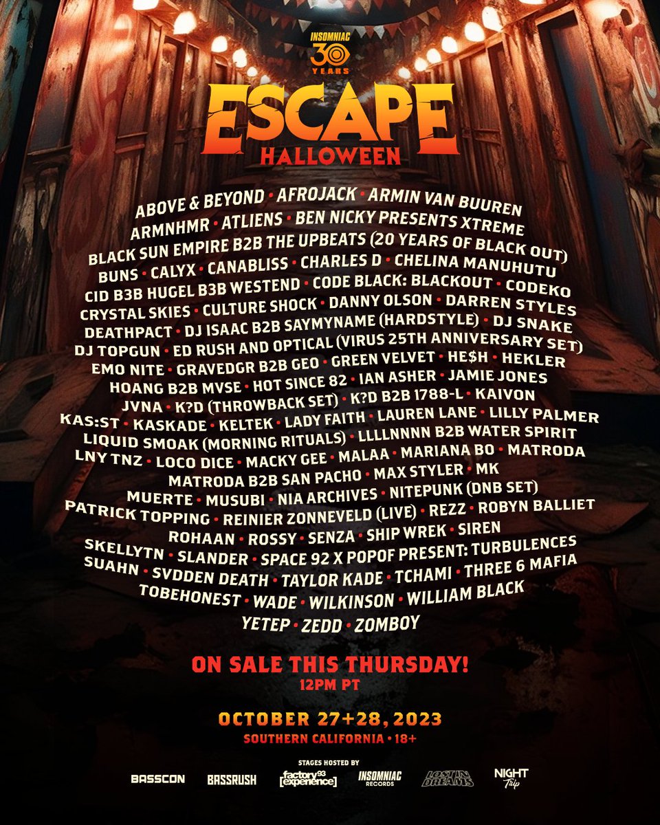 Escape Halloween lineup