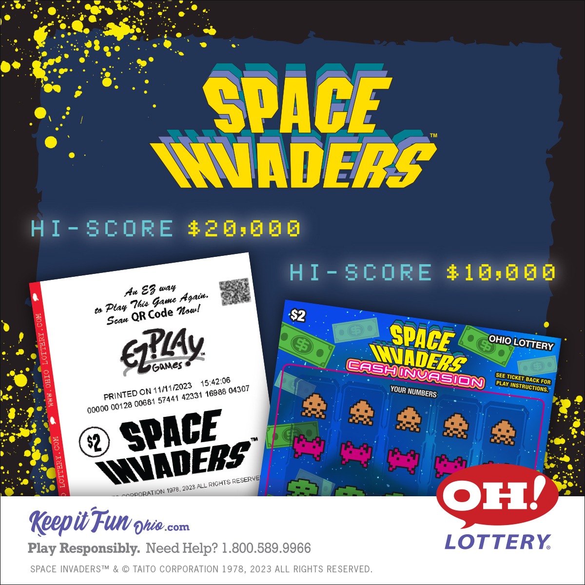 OHLottery's tweet image. Invade your nearest Ohio Lottery retailer or Self-Serve Kiosk and for just $2 you could crack a hi-score of $20k!
#OHLottery #ScratchOff #EZPlayGames