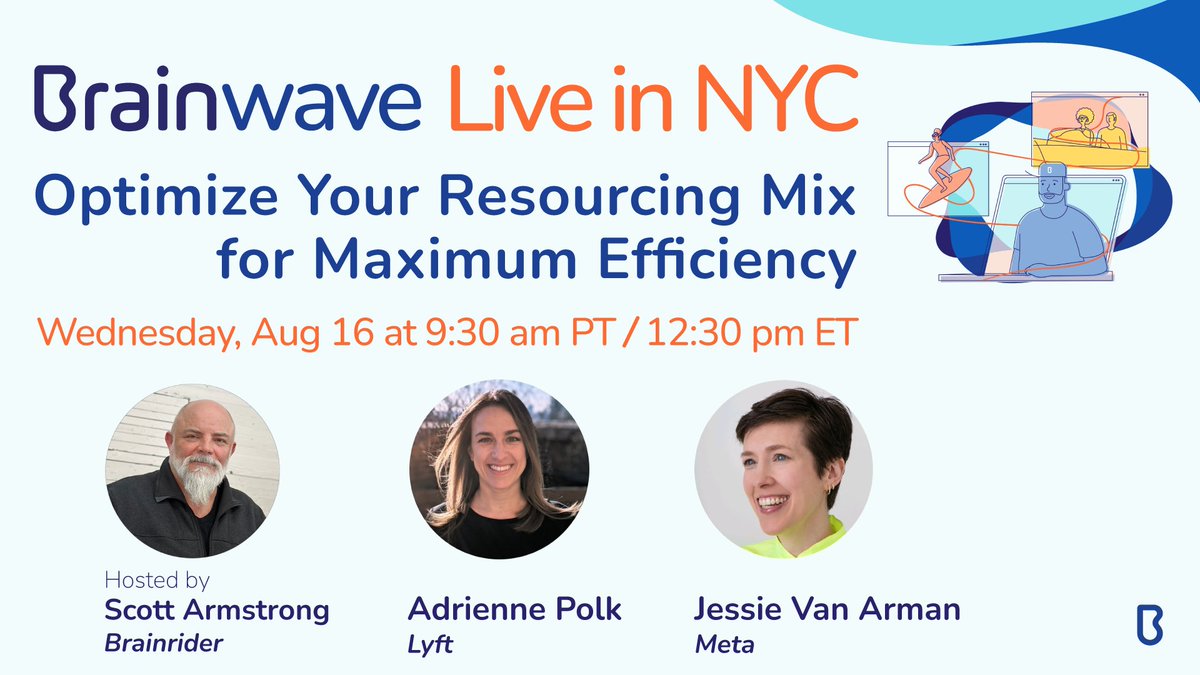 brainrider's tweet photo. Looking to build and manage a more strategic and flexible resourcing pool? 👋
Tune in to Brainwave LIVE IN NYC on August 16—walk away with strategic tips for tackling project bottlenecks, and assessing contingent workers vs. outsourcing. 
Save your seat at https://t.co/BiVXPE6nE6 https://t.co/p6URs8VWO0