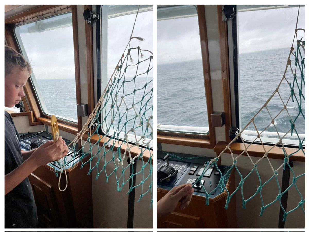 grandson learning to repair the net