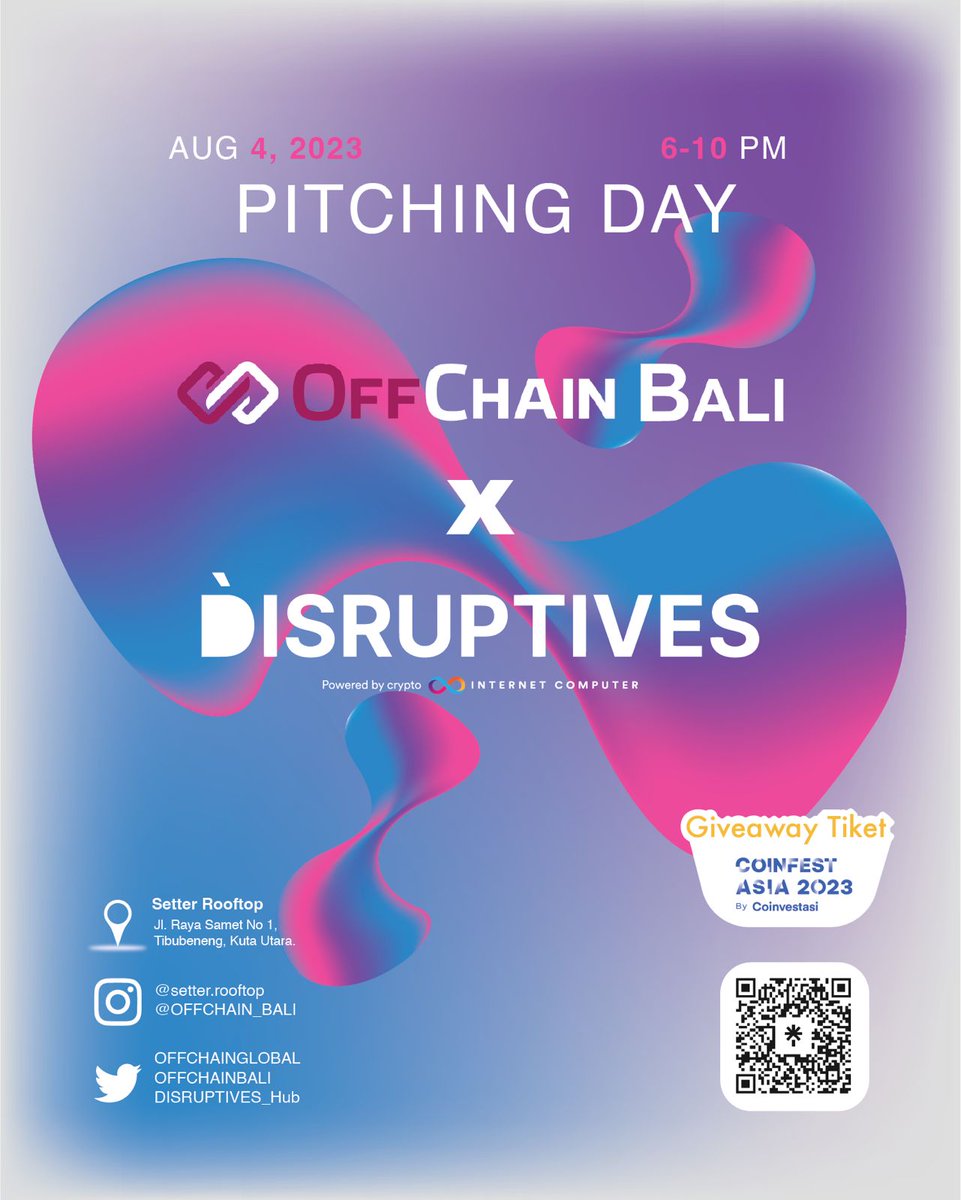 offchainbali's tweet photo. π Only 3 days left until Pitching Day!
Get ready for an enlightening evening with OffChain Bali and Disruptives on August 4th. Discover innovative ideas, network with industry pioneers, and immerse yourself in potential collaborations.
#OffChainBali #Disruptives #PitchingDay https://t.co/V7YnsCj3Ce