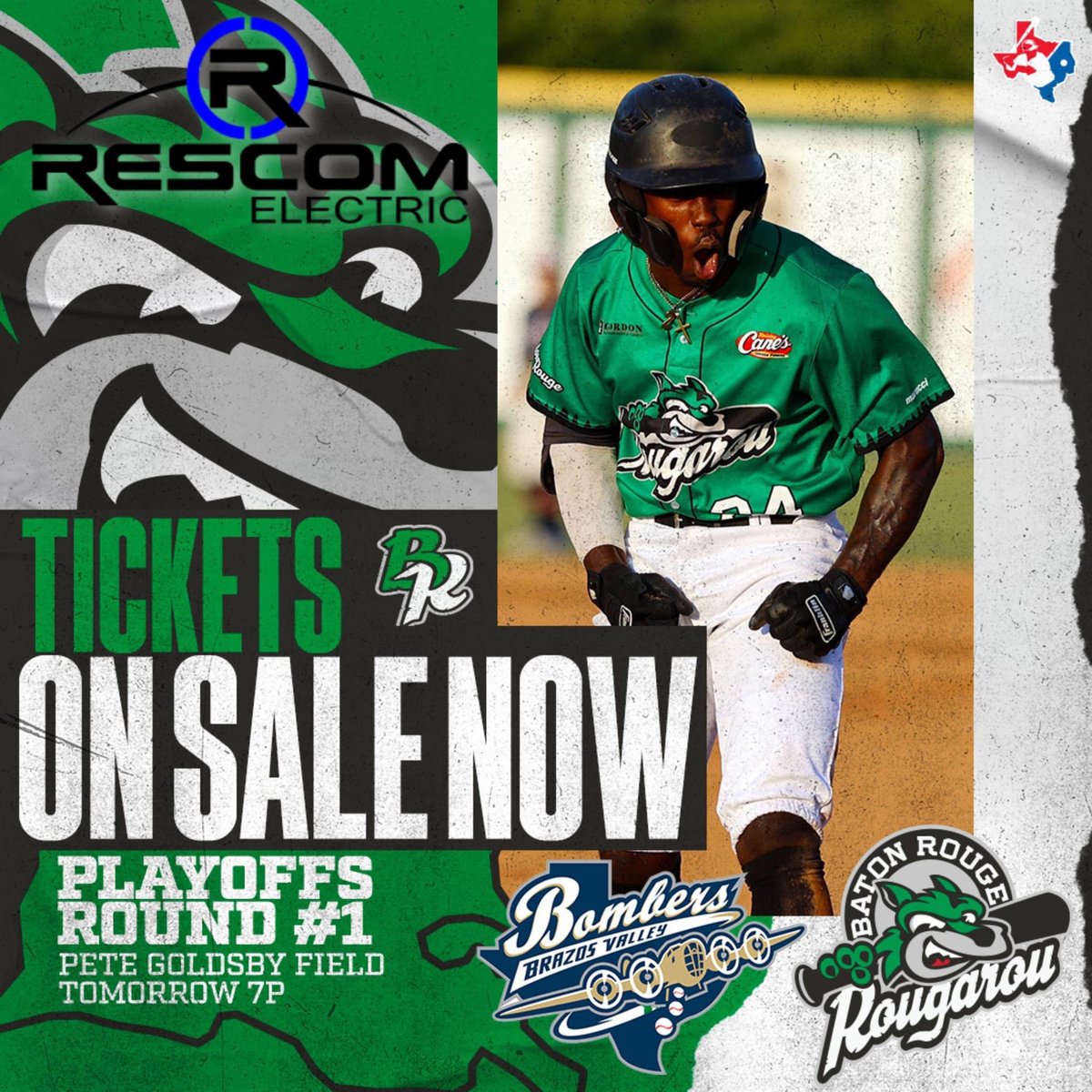 It's been a rollercoaster of a season, but MAMA, WE MADE IT! TOMORROW NIGHT AT GOLDSBY 7P! 

GET YOUR PLAYOFF GAME #1 TICKETS NOW! brrougarou.com/tickets

We'd like to take this opportunity to thank our 2023 TICKET SPONSOR, Rescom Electric for their support this season!