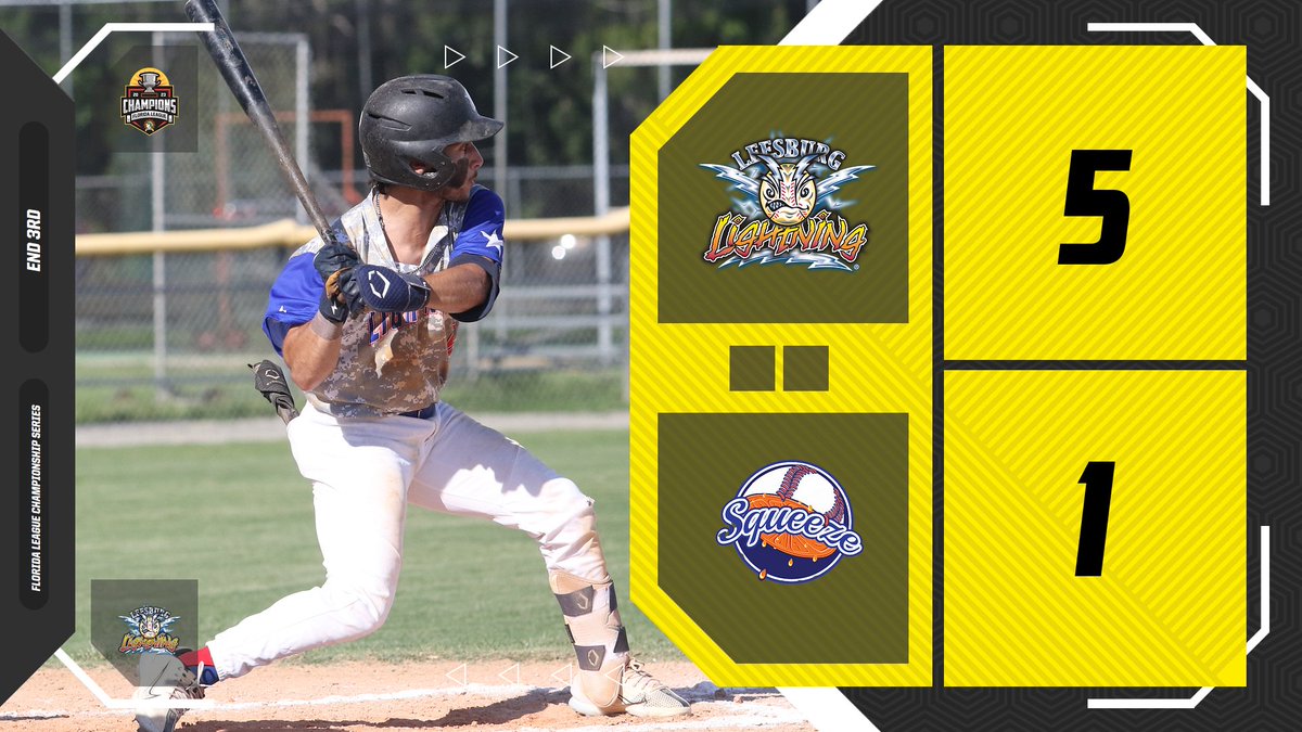 LEESBURG TAKES THE LEAD WITH A BIG INNING! Led by RBI singles from @Gabe0520 (@CokerU_Baseball) and @tyler_0515 (@OspreyBSB), Leesburg has broken it open! After three innings, the Lightning have taken a 5-1 lead at Pat Thomas Stadium.