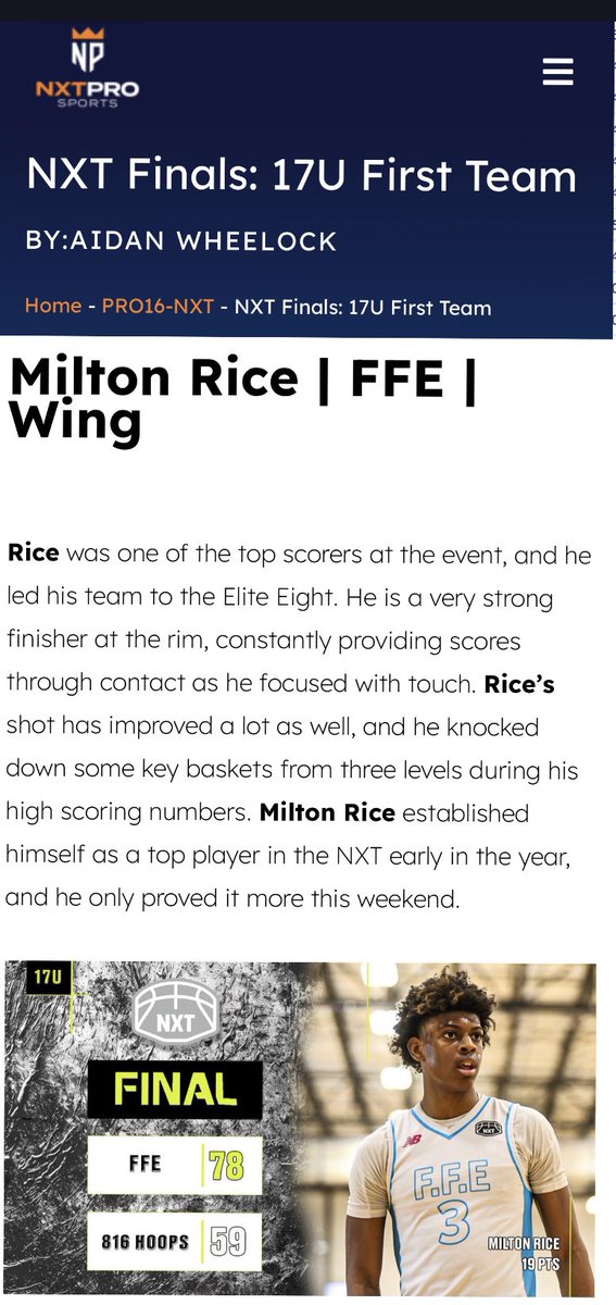 FresnoFlyers's tweet photo. CONGRATULATIONS to Milton Rice on making 1st Team NXT  FINALS. I’ll say it again!!!! Milton Rice can play this game and is a winner on and off the court!!! @PRO16League @GASOMass @CSmithBball @miltonnn__23 @CThaProphet24 @aidanwheelock @djones8301 @HHS_Boys_Bball https://t.co/JxX5G6Up5t