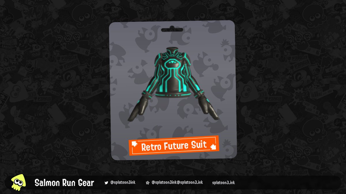 Splatoon3ink's tweet photo. New Salmon Run reward gear is now available! This month's gear is the Retro Future Suit. #salmonrun #splatoon3 https://t.co/zSiI4v8NzS
