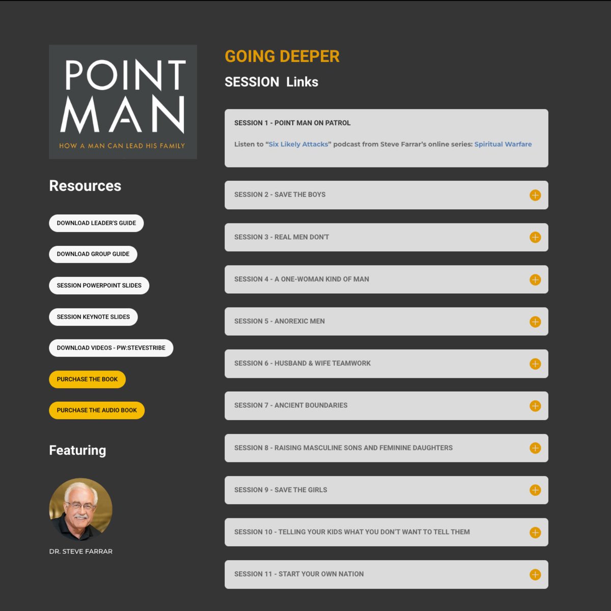 The Point Man Toolbox is here! The Point Man Toolbox is designed to work hand-in-glove with Steve Farrar's updated book: Point Man - How a Man Can Lead His Family.  Order yours now at stevefarrar.com!