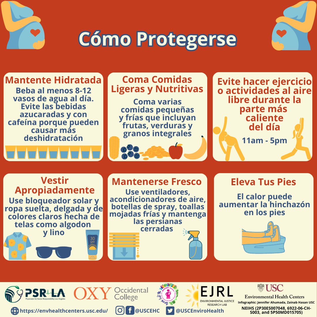 🤰🌡️Pregnant women are particularly vulnerable &amp; at greater risk of heat impacts. Protect yourself &amp; your loved ones during heat waves. Las mujeres embarazadas son especialmente vulnerables. Protéjase y proteja a sus seres queridos durante las olas de calor.#ClimateJusticeIsHot