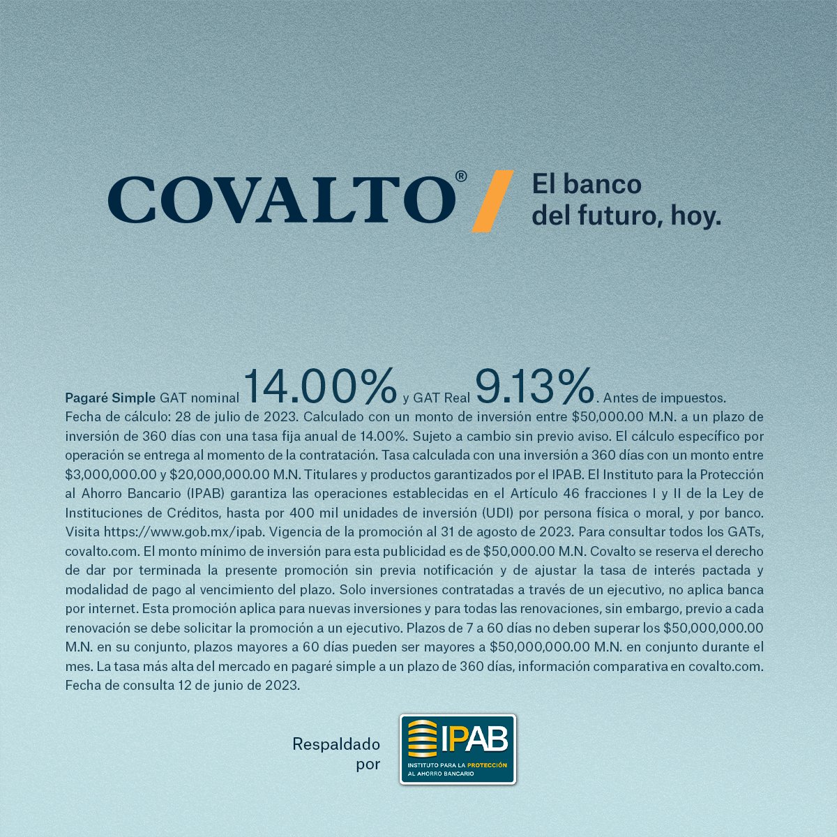bancocovalto's tweet image. ¿Tienes un proyecto en puerta? Pon a crecer tu dinero seguro con nuestro Pagaré respaldado por el IPAB.  
🚀 Solicita tu cuenta: covalto.com/invierte-hoy
#InversionesSeguras #IPAB #inversiones2023 #dinero