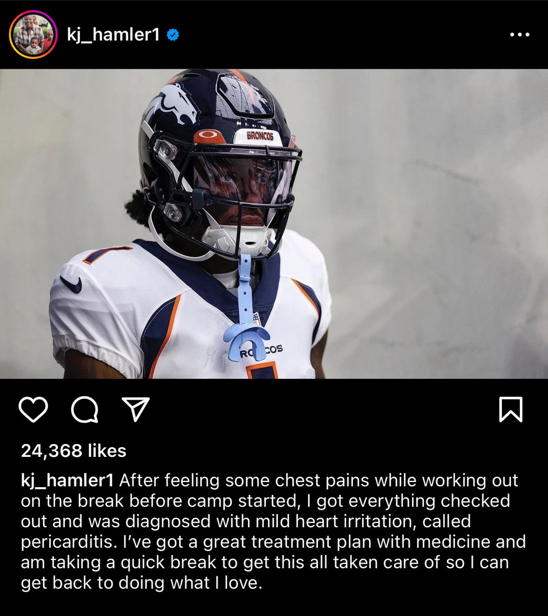 BREAKING: Bronco’s KJ Hamler announces that he has been diagnosed with pericarditis. 

Have you ever seen so many young, healthy athletes experience so many cardiac events? 

What always seems to be the common denominator? 💉💉