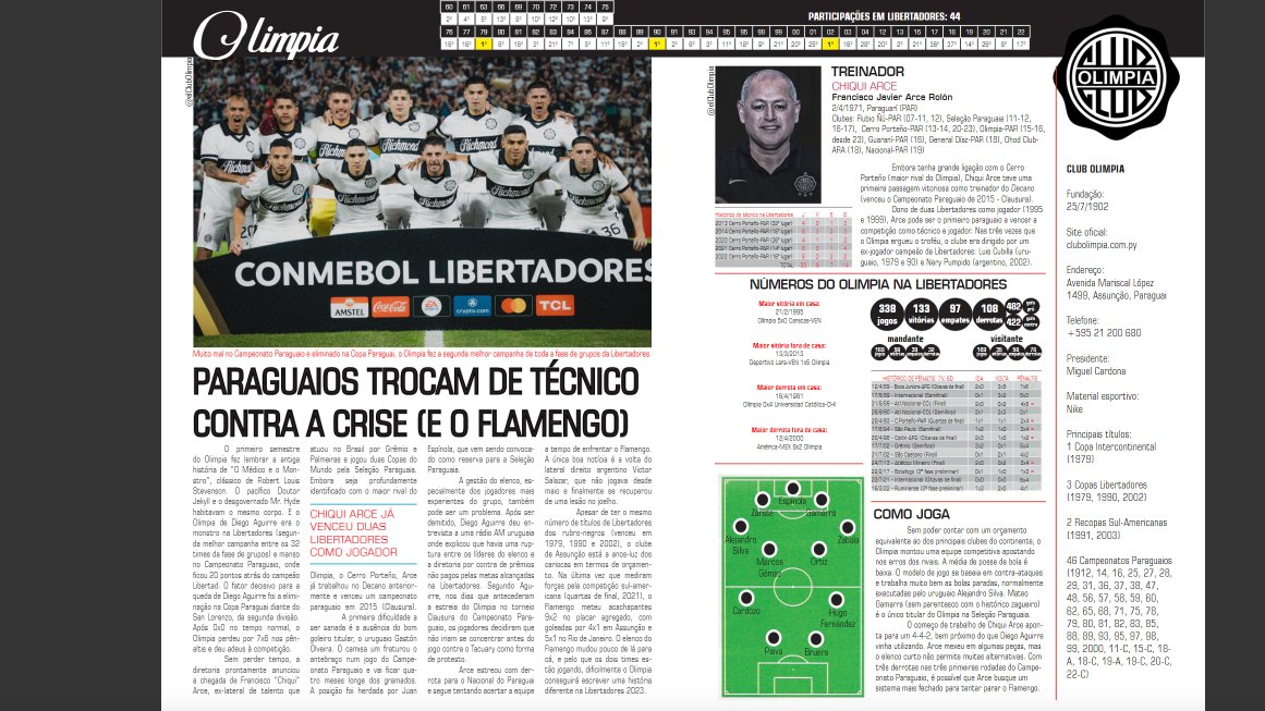 Turma, trago boas novas. Em agosto, finalmente abrirei as portas do youtube.com/eduardomonsanto.

Pra comemorar, lanço o Guia das Oitavas da Libertadores 2023. São 70 páginas, fichas completas e fotos de 384 jogadores e estatísticas exclusivas. 

Saca os prints ! Quer o link? (1/2)