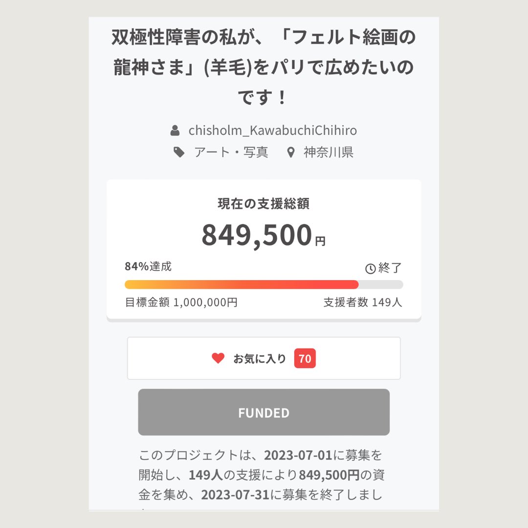 クラファン終了！
応援ご支援ありがとうございます！

10月にパリ行けます！