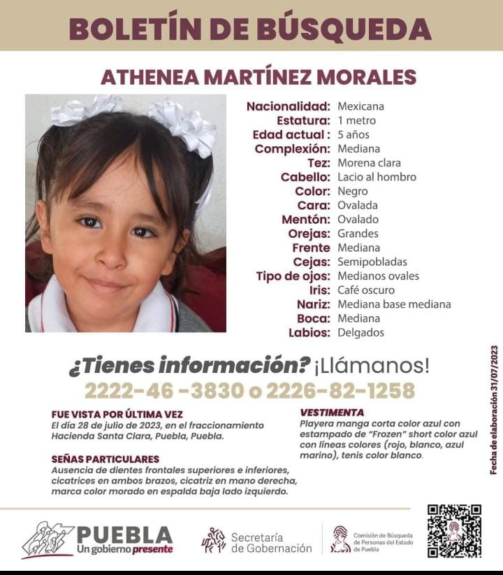 JCarlos_Valerio's tweet photo. #ServicioSocial || Pedimos de su apoyo para #localizar a la menor Athenea Martínez Morales de 5 años de edad. Fue visto por última vez el 28 de julio en el Fraccionamiento Hacienda Santa Clara. 

Si usted tiene información a cerca de su paradero, llamar al 222 246 3830. #Puebla https://t.co/ad4OHfaoiB