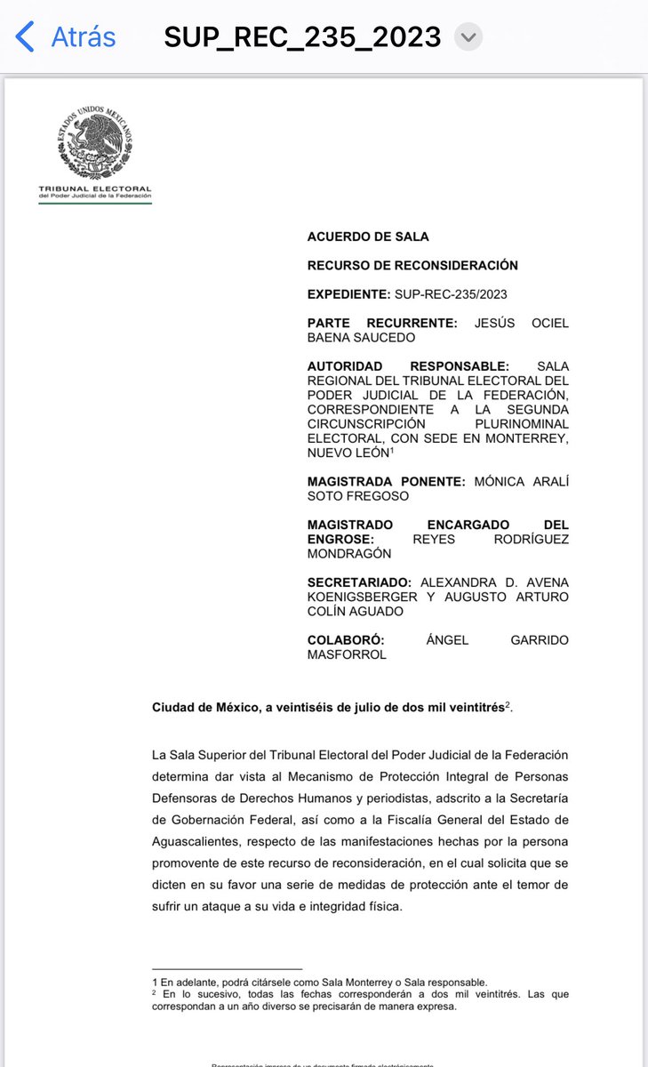 ocielbaena's tweet image. Derivado de los múltiples ataques a mi persona, el homicidio de Ulises, los discursos de odio de la senadora Martha Márquez, las amenazas de muerte en mis redes sociales, la Sala Superior ordenó dar vista al Mecanismo de protección integral de personas defensoras de DDHH.