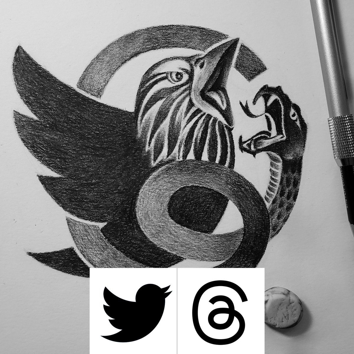 itsping's tweet photo. the hype about the 'hand-to-hand combat' between Mark Zuckerberg and @elonmusk has died down, their fierce social media business battle continues! And this poster could be a fun representation of it. #posterdesign #GraphicDesign #charcoalart #pencildrawing #portraitdrawing #art https://t.co/PeFAmgKdTO